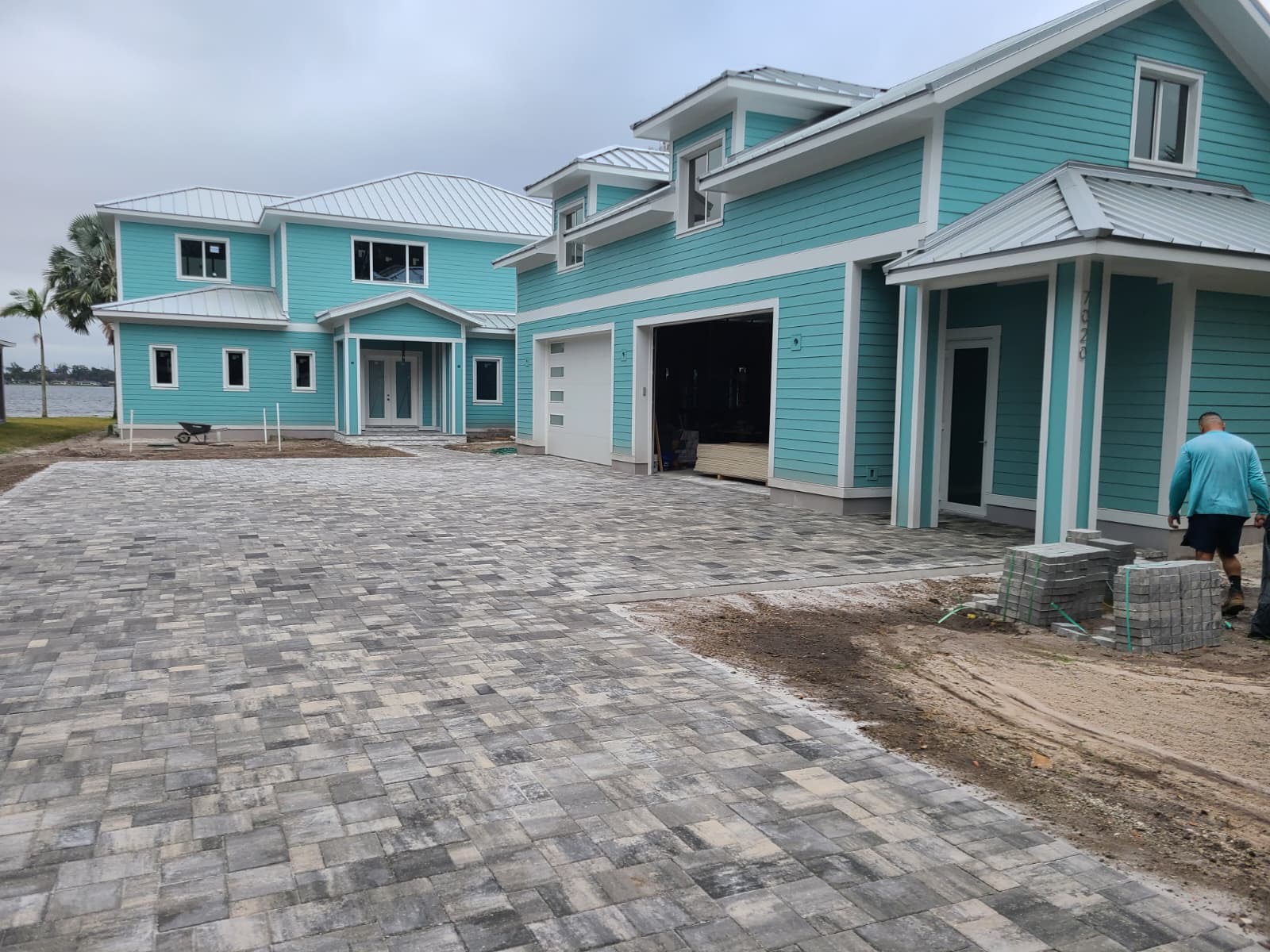 New construction driveway paver installation